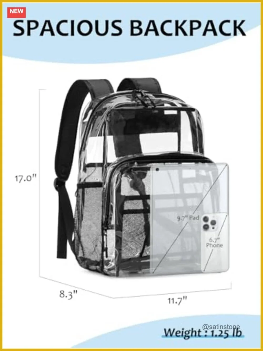 Heavy Duty 17 Inch Clear TPU Backpack with Multiple Pockets for School Work